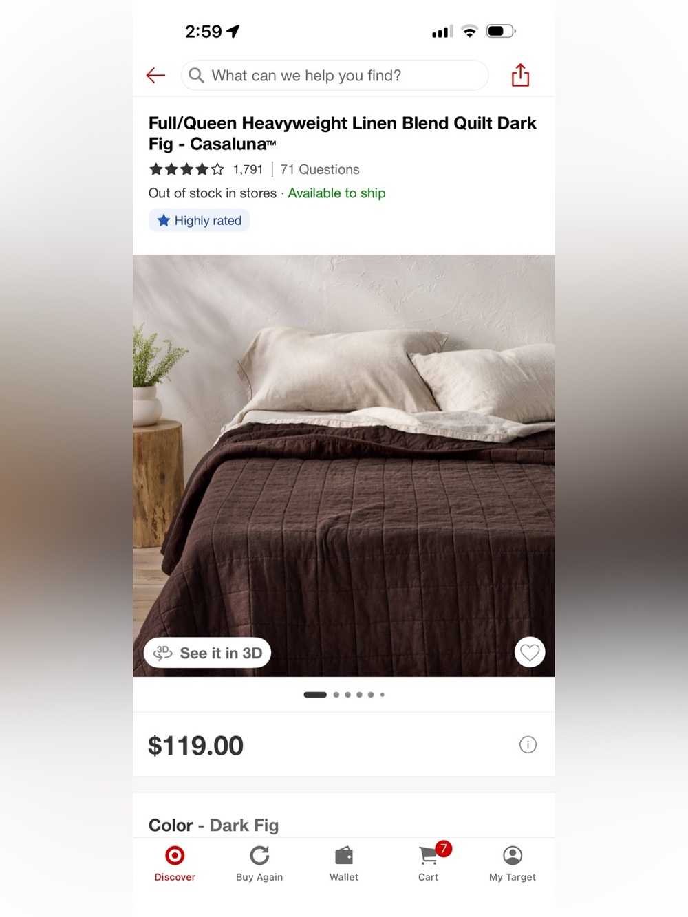 Casaluna Heavyweight Linen Blend Quilt in Dark Fig - Full/Queen